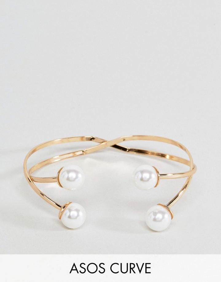 Asos Curve Double Pearl Cuff Bracelet - Gold