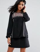 Pepe Jeans Stelle Embroidered Peasant Blouse - Black