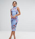 True Violet High Neck Pencil Dress With Mandarin Collar And Bow Back-multi