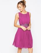 Little Mistress Skater Dress With Embroidered Waist Detail - Pink