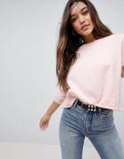 Asos Swing Sweatshirt With Raw Hem - Pink