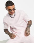 Asos Design Smart Woven T-shirt In Pink Cotton Linen - Part Of A Set