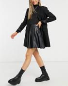 New Look Pleated Leather Look Skirt In Black