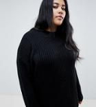 Asos Design Curve Chunky Sweater In Rib With Crew Neck - Black