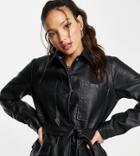 Threadbare Tall Lemonade Belted Faux-leather Coat-black