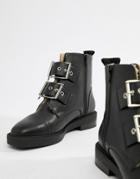 Asos Design Appreciate Faux Shearling Multi Buckle Boots - Black