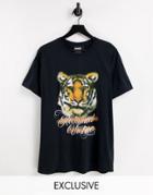 Reclaimed Vintage Inspired Unisex Oversized T-shirt With Y2k Spray Paint Tiger Graphic-black