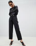 Na-kd Asymmetric Belted Tailored Pants In Black - Black