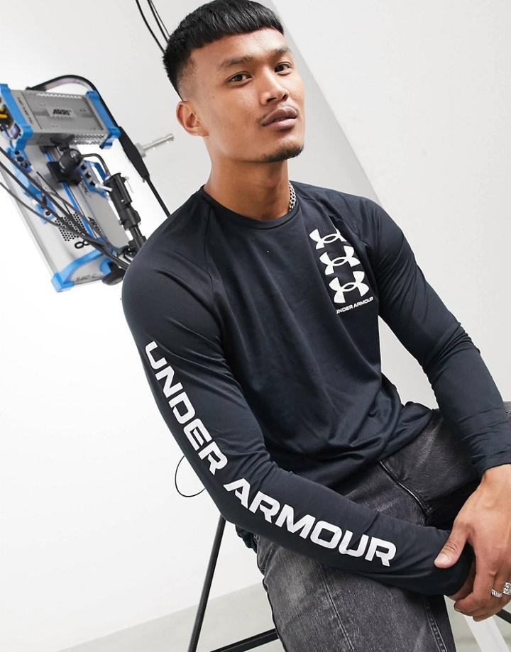 Under Armour Tech Triple Logo Long Sleeve Top In Black