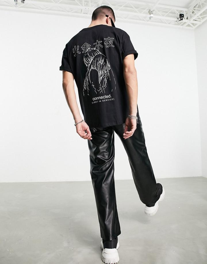 Night Addict Anime Front Print T-shirt In Black