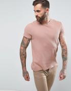 Asos T-shirt In Textured Waffle Fabric In Dusky Pink - Pink