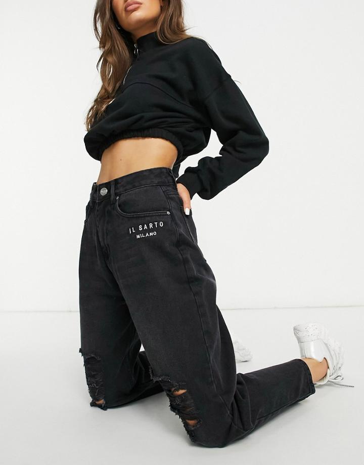 Il Sarto High Waisted Mom Jeans In Washed Black