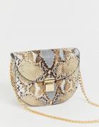 New Look Saddle Bag In Snake - Beige
