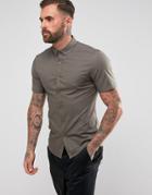 Asos Design Skinny Shirt In Khaki With Button Down Collar - Green