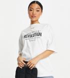 Topshop Petite Revolution Motif Oversized T-shirt-white