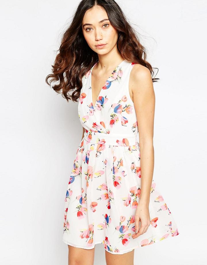 Iska Wrap Front Dress In Tulip Print - Pink