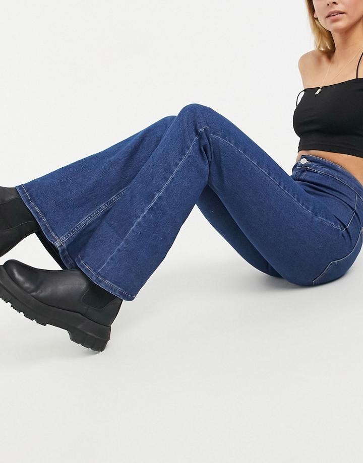 Bershka Stretch Flare Jean In Blue-blues