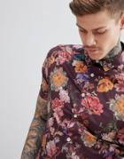 Asos Design Skinny Floral Print Shirt - Red