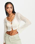 River Island Crochet Button Crop Knit Top In White