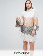 Asos Curve Red Carpet Diamond Fluted Mini Dress - Multi