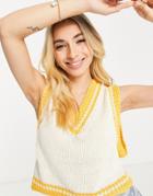 Pieces Contrast Cropped Vest In Cream & Orange-multi