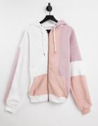 Liquor N Poker Hockey Club Spliced Zip Through Hoodie In Beige - Part Of A Set-pink