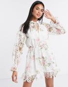 Missguided Lace Plunge Midi Dress In Floral Print-multi