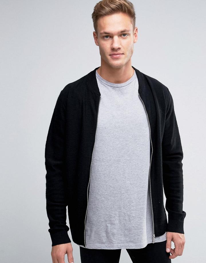Jack & Jones Premium Slim Zip Knit Bomber - Black