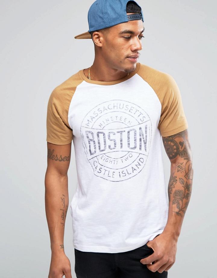 Asos T-shirt With Contrast Raglan Sleeves And Reverse Print In Slub Fabric