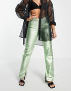 Asos Design Mid Rise 90s Straight Leg Jeans In Metallic Green