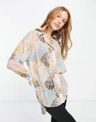 Asos Design Oversized Sheer Multi Patched Animal Print Shirt