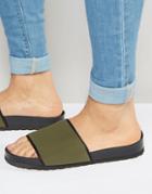 Asos Neoprene Slider Sandals In Khaki - Green