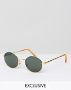 Reclaimed Vintage Round Sunglasses With Blue Frame Detail - Gold