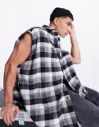 Asos Design Grungey Longline Sleeveless Check Shirt In Gray-grey