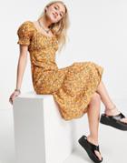 Influence Midi Dress In Yellow Floral Print