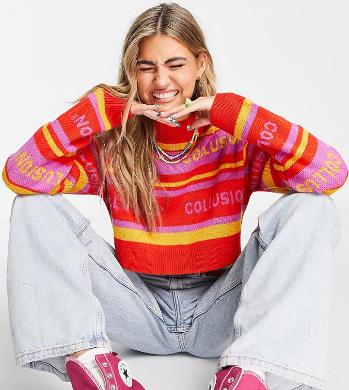 Collusion Knitted Sweater With Striped Jacquard Print-multi