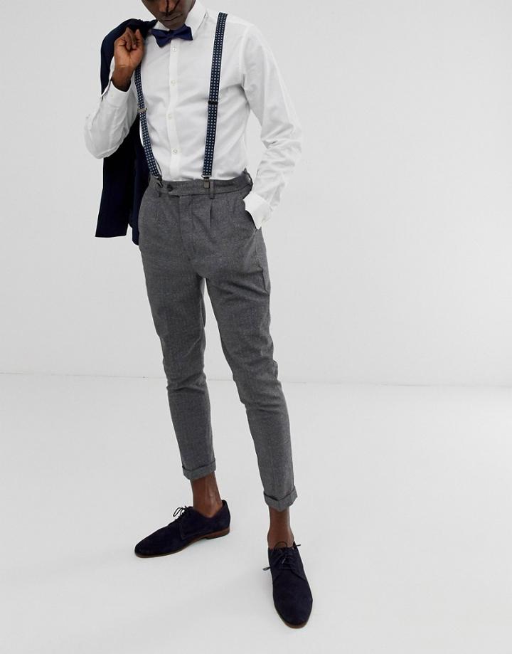Asos Design Suspender And Bow Tie Set In Navy With Grid Print - Navy