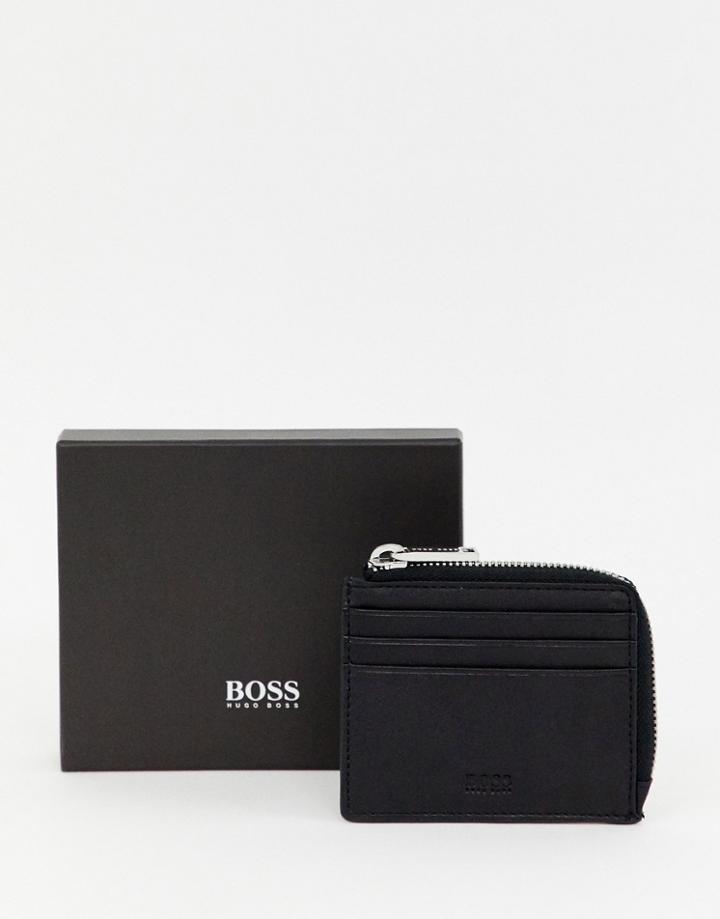 Boss Majestic Leather Coin Zip Wallet In Black - Black
