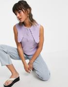 Neon Rose Shrunken Sweater Tank With Oversized Collar In Pastel Knit-purple