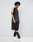 Asos Design Oversized Extreme Longline T-shirt In Mesh With Sleeve Taping - Black