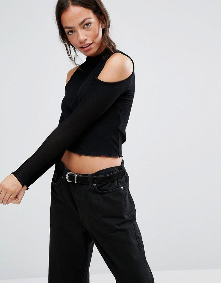 New Look Rib Cold Shoulder Top - Black