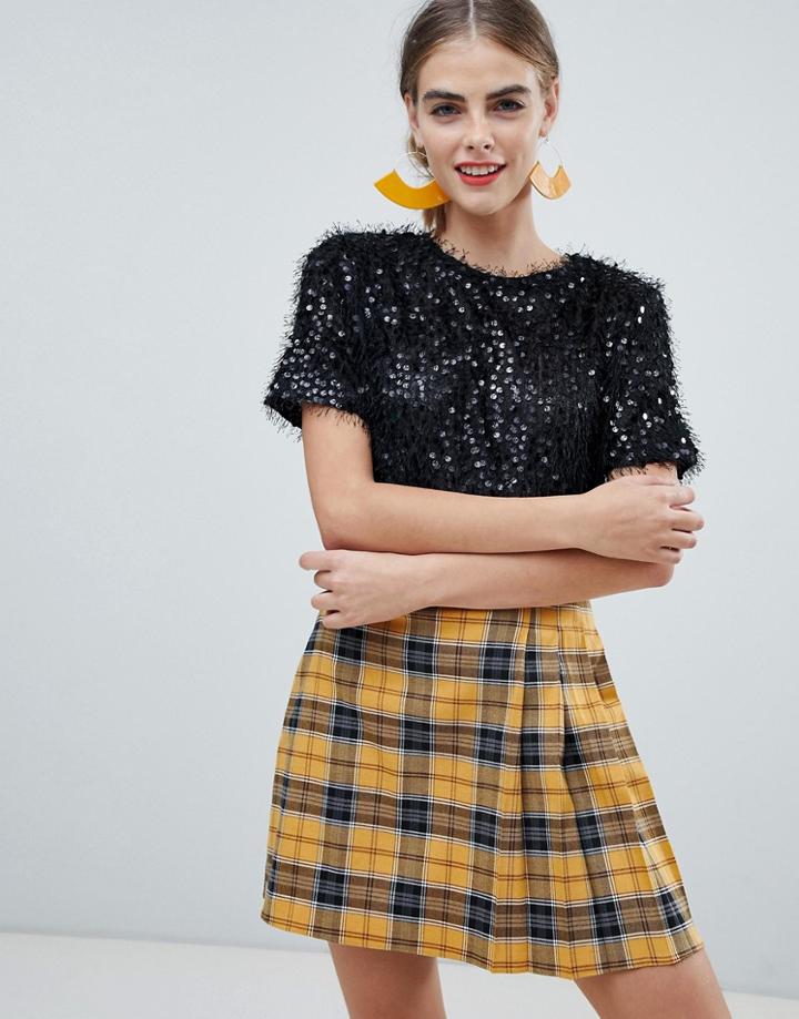 New Look Sequin T Shirt In Black - Black