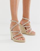 Office Honeydew Silver Embellished Espadrille Wedges-pink