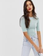 Stradivarius 3/4 Sleeve Top In Blue - Green