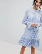 Forever New Shirred Dress With Frill Hem - Blue