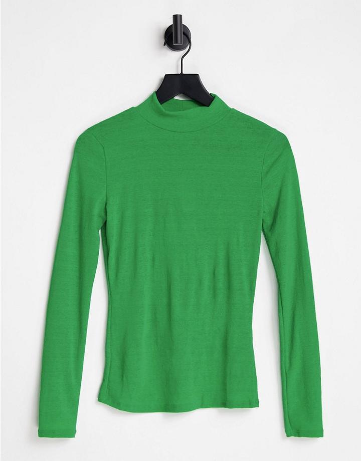 River Island Mesh Long Sleeve Top In Green