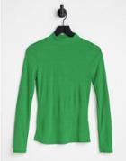 River Island Mesh Long Sleeve Top In Green