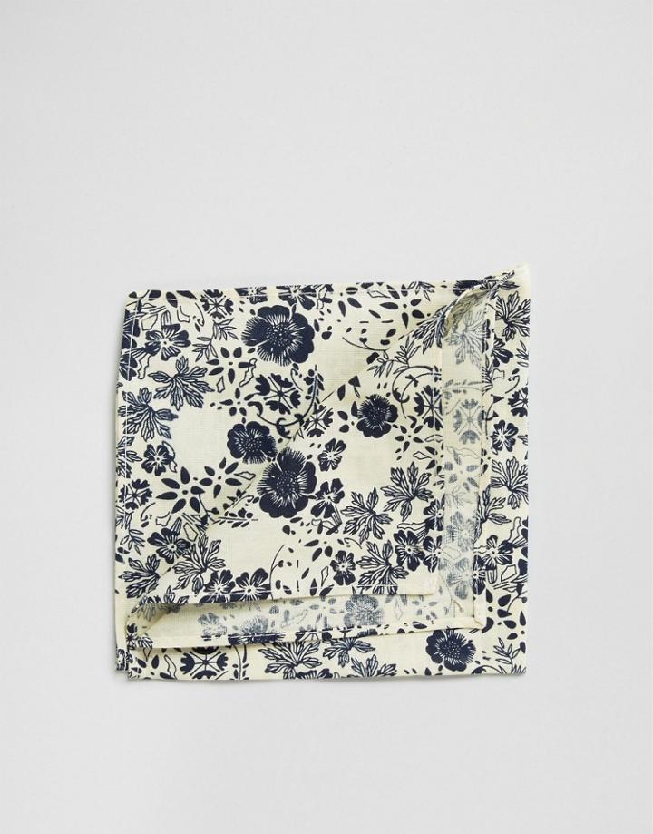 Asos Pocket Square With Floral Design In Cotton - Beige