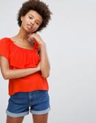 Pull & Bear Top With Asymetric Ruffle - Red