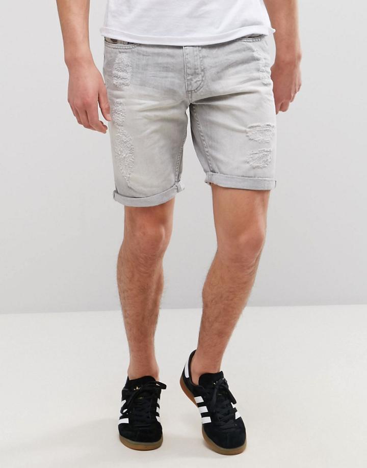 Threadbare Ripped Denim Shorts - Gray
